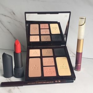 4 items: Charlotte Tilbury Smokey Eye Beauty, Bite Beauty Cayenne, Jane iredale